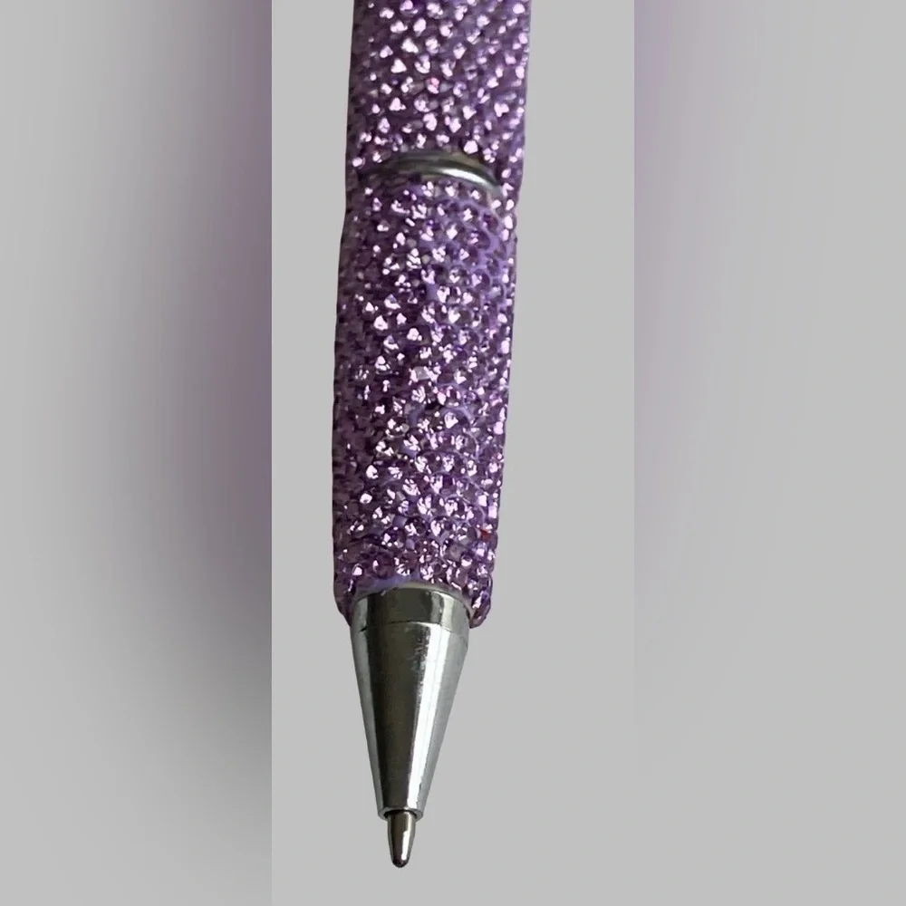 Handcrafted Rhinestone Beaded Purple Silver-tone & Black Pen Black Ink NEW